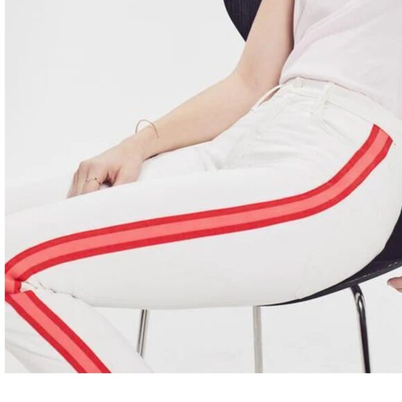 MOTHER The Dazzler Crop whipping the cream pink racer stripe jeans 25 - Picture 10 of 12